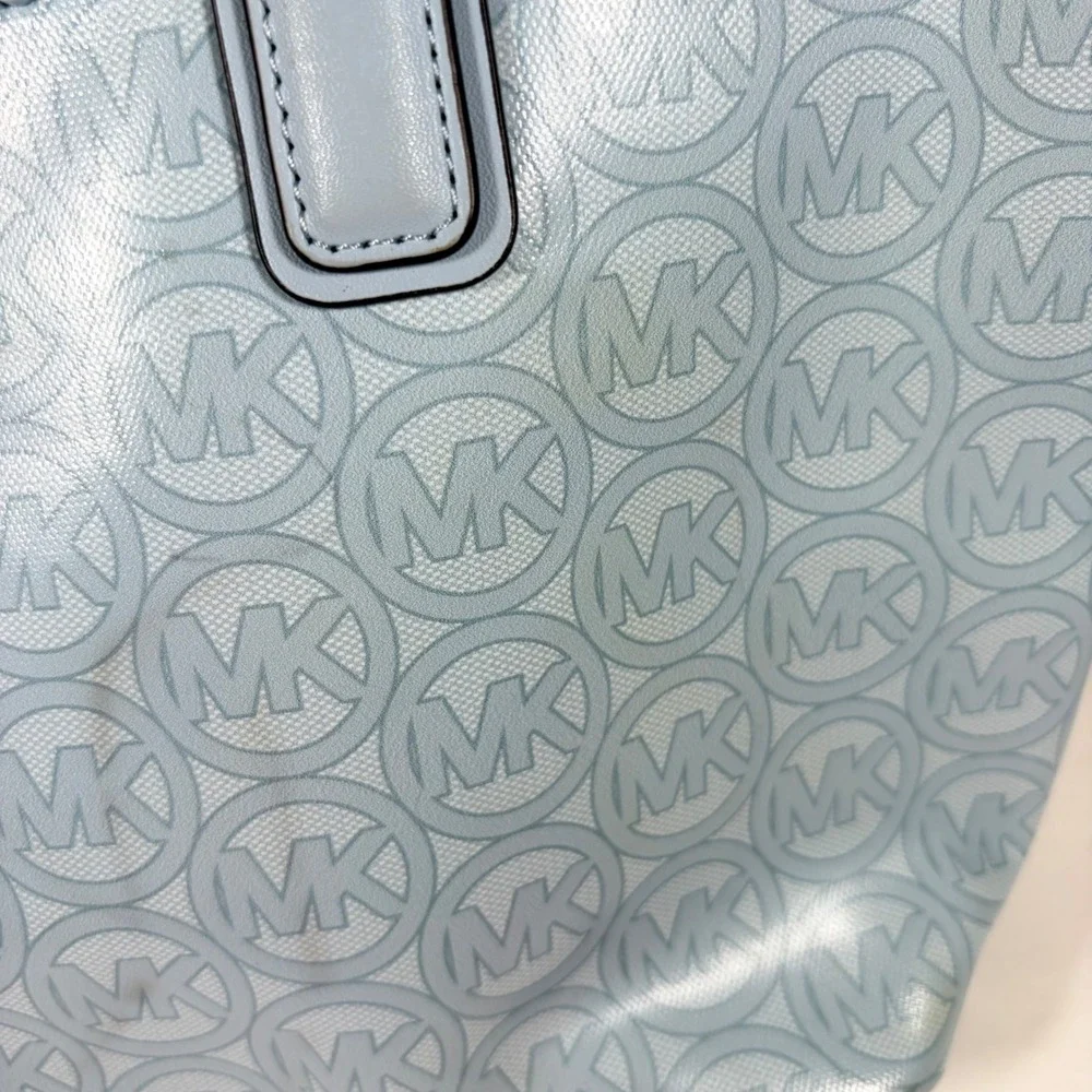 Michael Kors Light Blue MK Logo Signature Tote Bag Shopper Minimalist Designer
